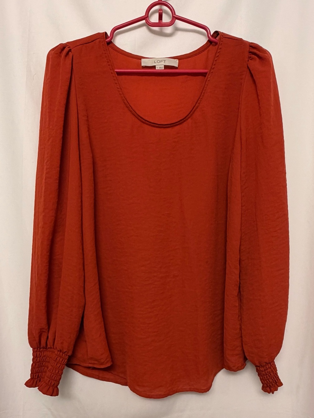 LOFT Rust Orange Puff Sleeve Smocked Cuff Blouse Top Women’s Small